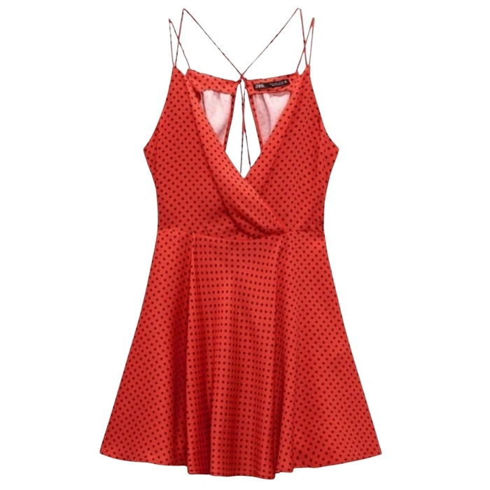 Sukienka damska Zara mini satynowa czerwona w kropki