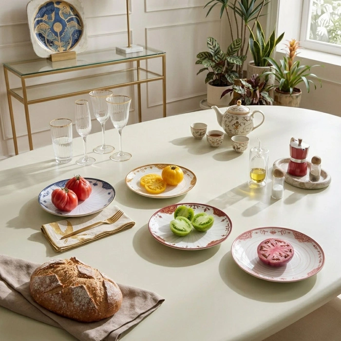 Zestaw 4 sztuk talerzy płaskich obiadowych Westwing Mystic porcelana
