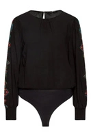 Body damski Desigual Candy czarne z długim rekawem z nadrukiem