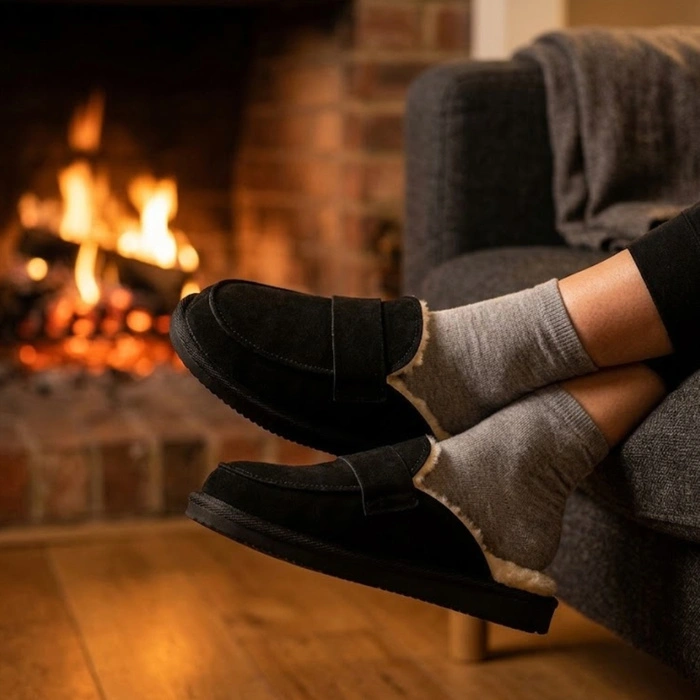 Kapcie damskie ze skóry naturalnej mokasyny ciepłe wełna owcza ręcznie szyte 36