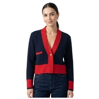 Sweter damski Rodier granatowy z wełną merino krótki luźny r. M