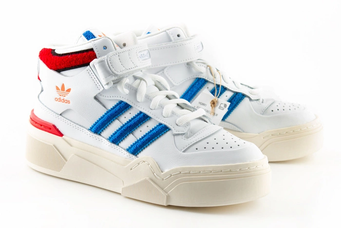 Buty damskie Adidas Forum Bonega 2B skórzane wysokie biało niebieskie