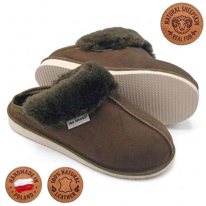 Kapcie damskie IRE SHOES ze skóry owczej naturalny kożuch futro ciepłe ręcznie szyte r. 40