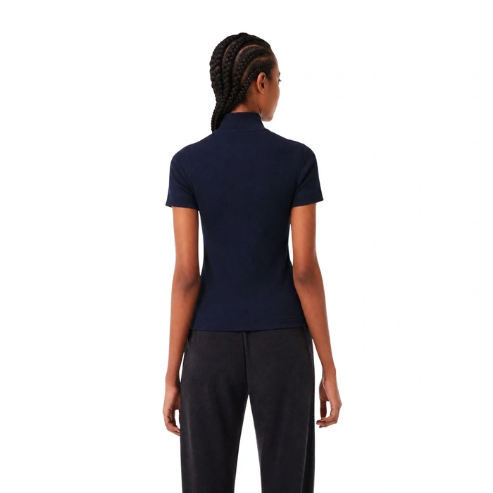 Koszulka damska Lacoste Contrast Bands Zip Neck Polo granatowa r. S
