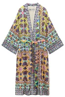 Narzutka długa damska Zara lekkie kimono etniczny wzór 