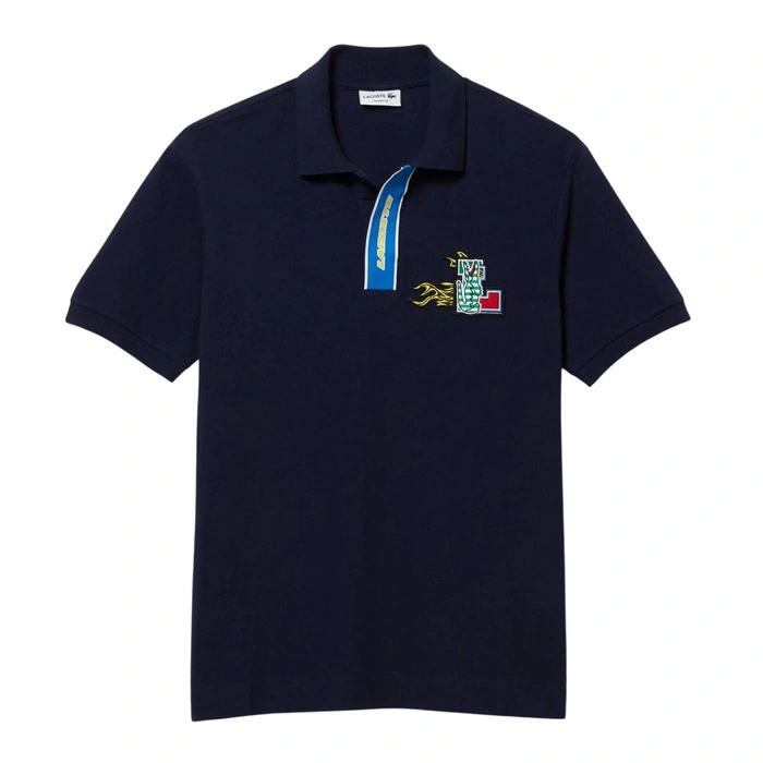 Koszulka polo męska Lacoste z kontrastowym zapieciem granatowa r. M