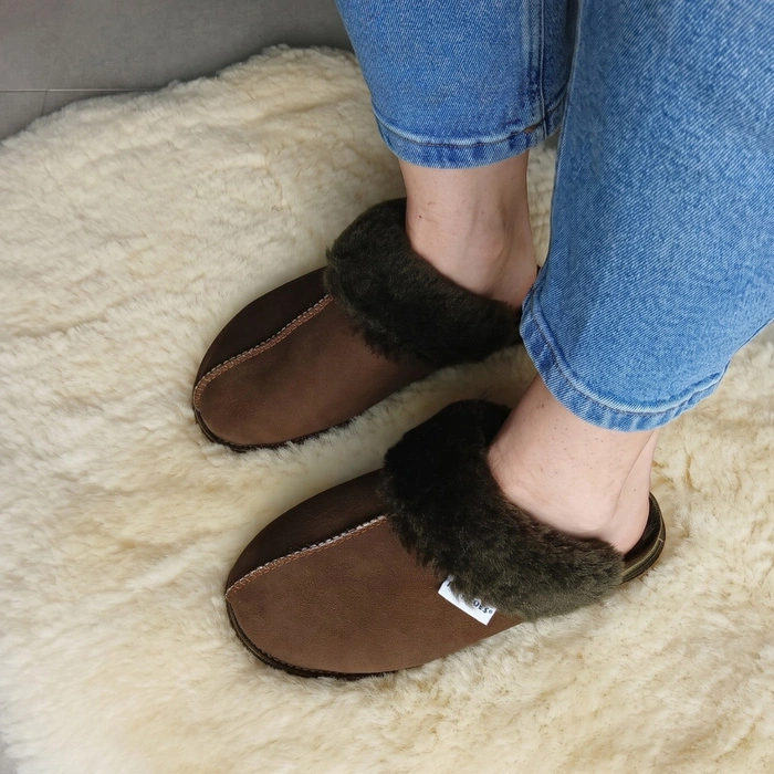 Kapcie damskie IRE SHOES ze skóry owczej naturalny kożuch futro ciepłe ręcznie szyte r. 36