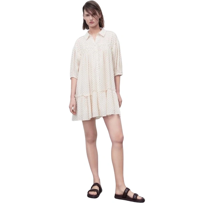 Sukienka damska Zara mini oversize koszulowa kremowa