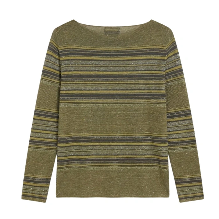 Sweter damski Sarah Pacini zielony w paski len