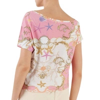 Koszulka damska Guess wzorzysta którka crop wiązana