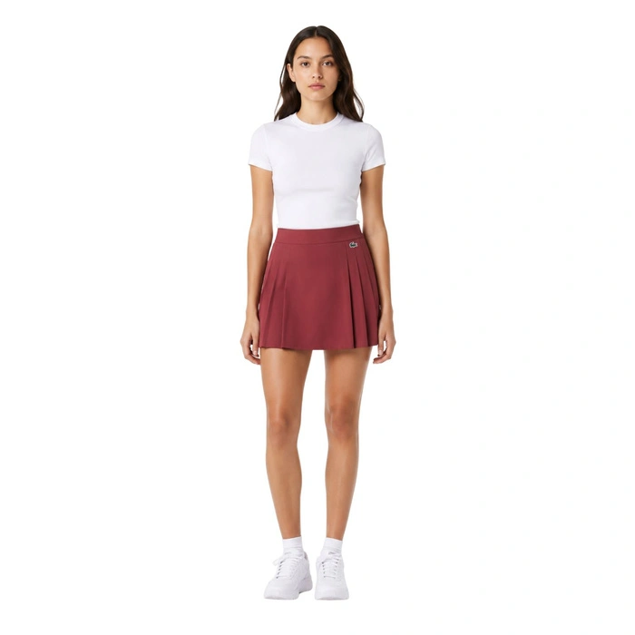 Spódnica damska Lacoste tenisowa z podszytymi spodenkami bordowa r. 38