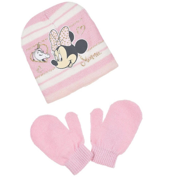 Komplet czapka rękawiczki Disney Myszka Minnie zimowa jasno różowy dla dziewczynki r. 50