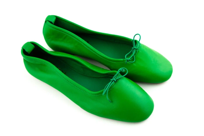 Buty damskie ZARA baleriny skórzane zielone
