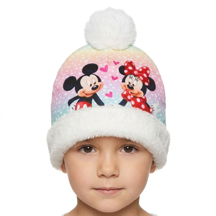 Czapka dla dziewczynki Disney Myszka Minnie zimowa z białym futerkiem