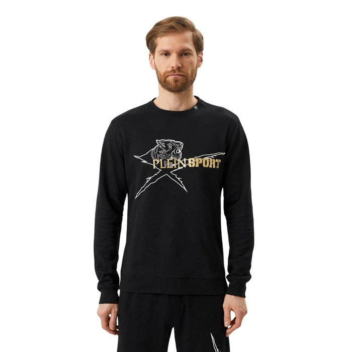 Bluza męska Plein Sport Crew Neck Sweater czarna klasyczna sportowa r. S