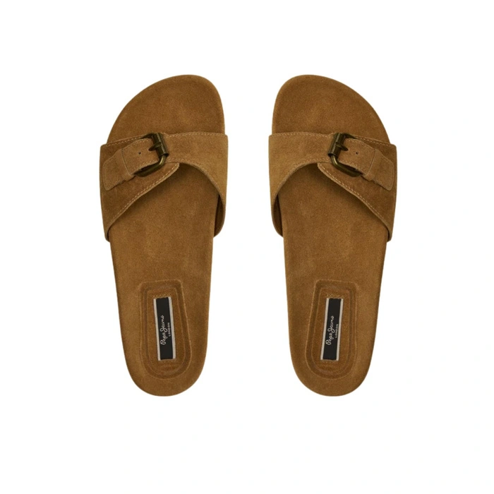 Klapki damskie Pepe Jeans Oban Basic brązowe wsuwane skórzane zamsz r. 37