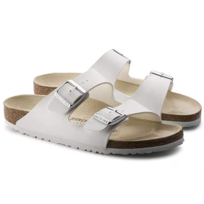 Klapki męskie Birkenstock Arizona skórzane Birko-flor regular białe r. 48
