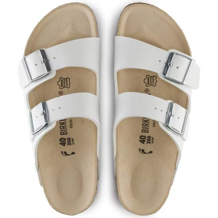 Klapki męskie Birkenstock Arizona skórzane Birko-flor regular białe r. 48