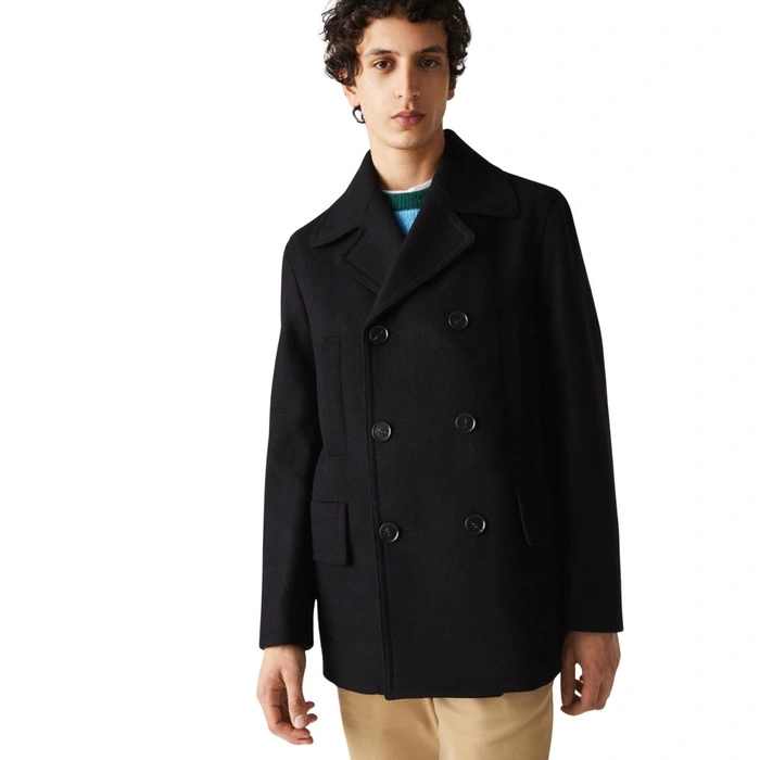 Płaszcz męski Lacoste elegancki wełniany czarny r. S/M