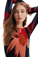 Body damski Desigual Grandflower prążkowe czarne w kwiaty z długim rekawem r. XL