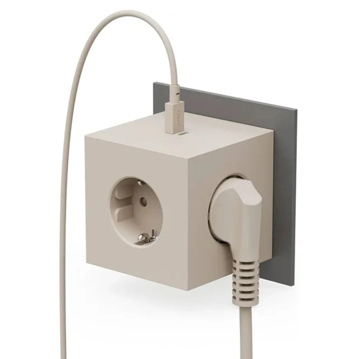 Rozszerzacz gniazd Avolt Square 2 z podwójnym USB-C 30W beżowa