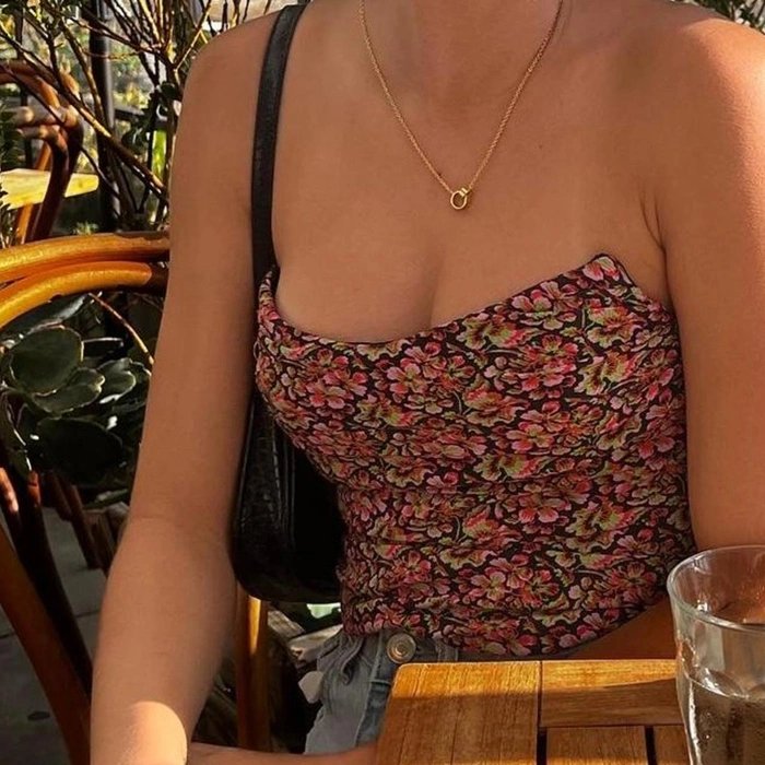 Gorset damski Zara czarny w kwiaty krótki r. S