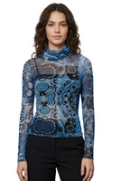 Bluzka damska Desigual Fiona siateczka dopasowana niebieska r. M