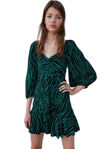 Sukienka damska Zara Print Dress zielona krótka